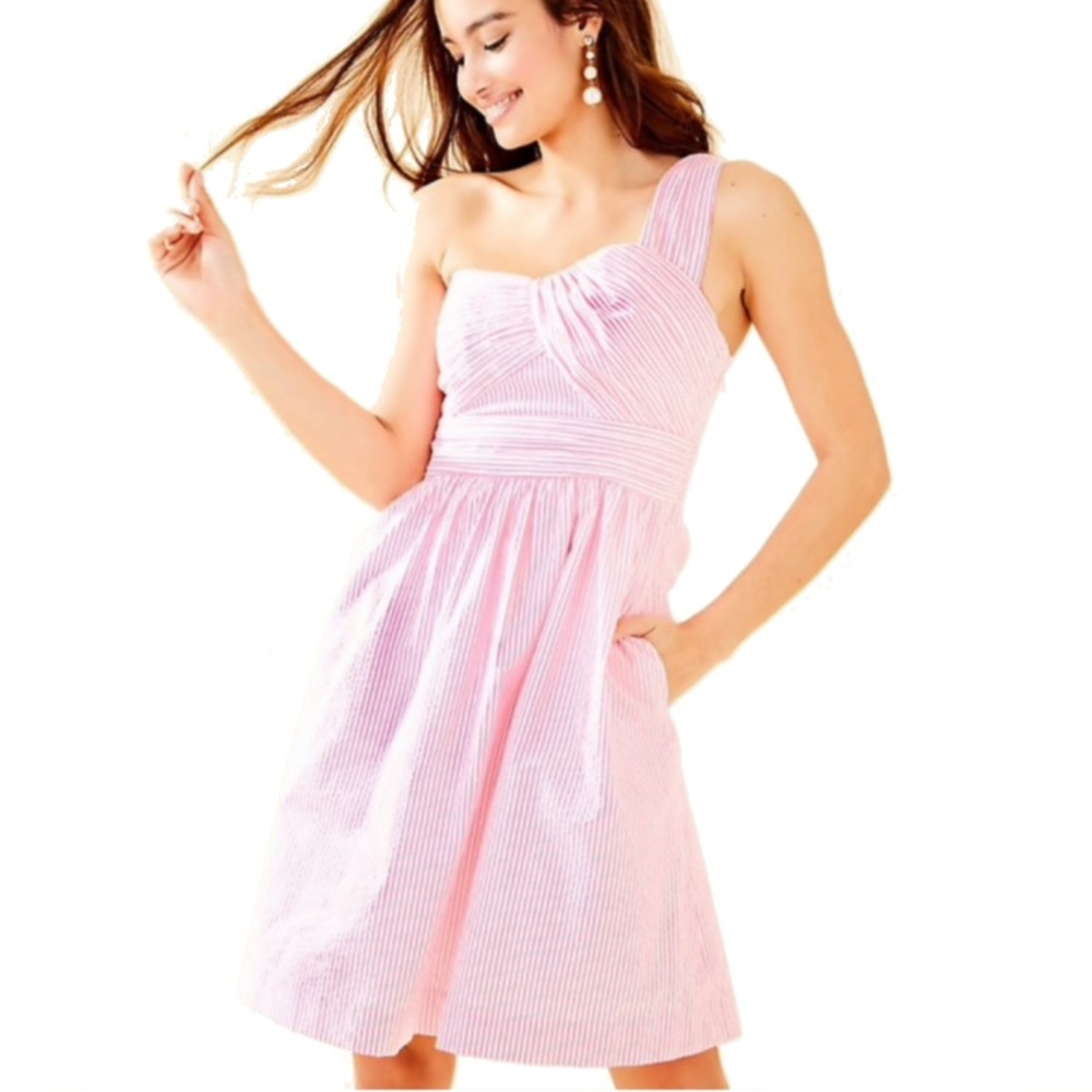 Lilly Pulitzer Addison Dress in Pink Tropics Seersucker